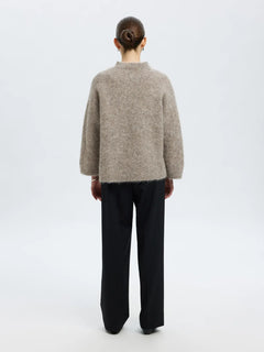 Gabriella Ls Knit New O-Neck - Steel Gray Melange
