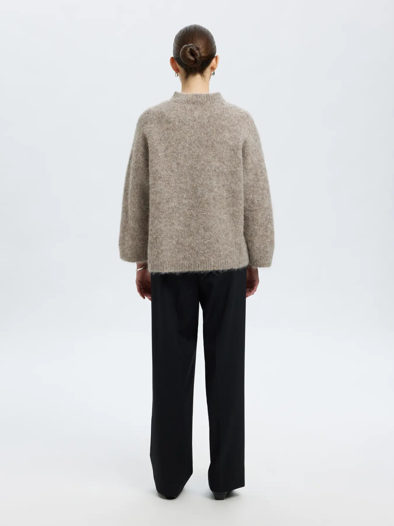 Gabriella Ls Knit New O-Neck - Steel Gray Melange