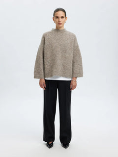 Gabriella Ls Knit New O-Neck - Steel Gray Melange