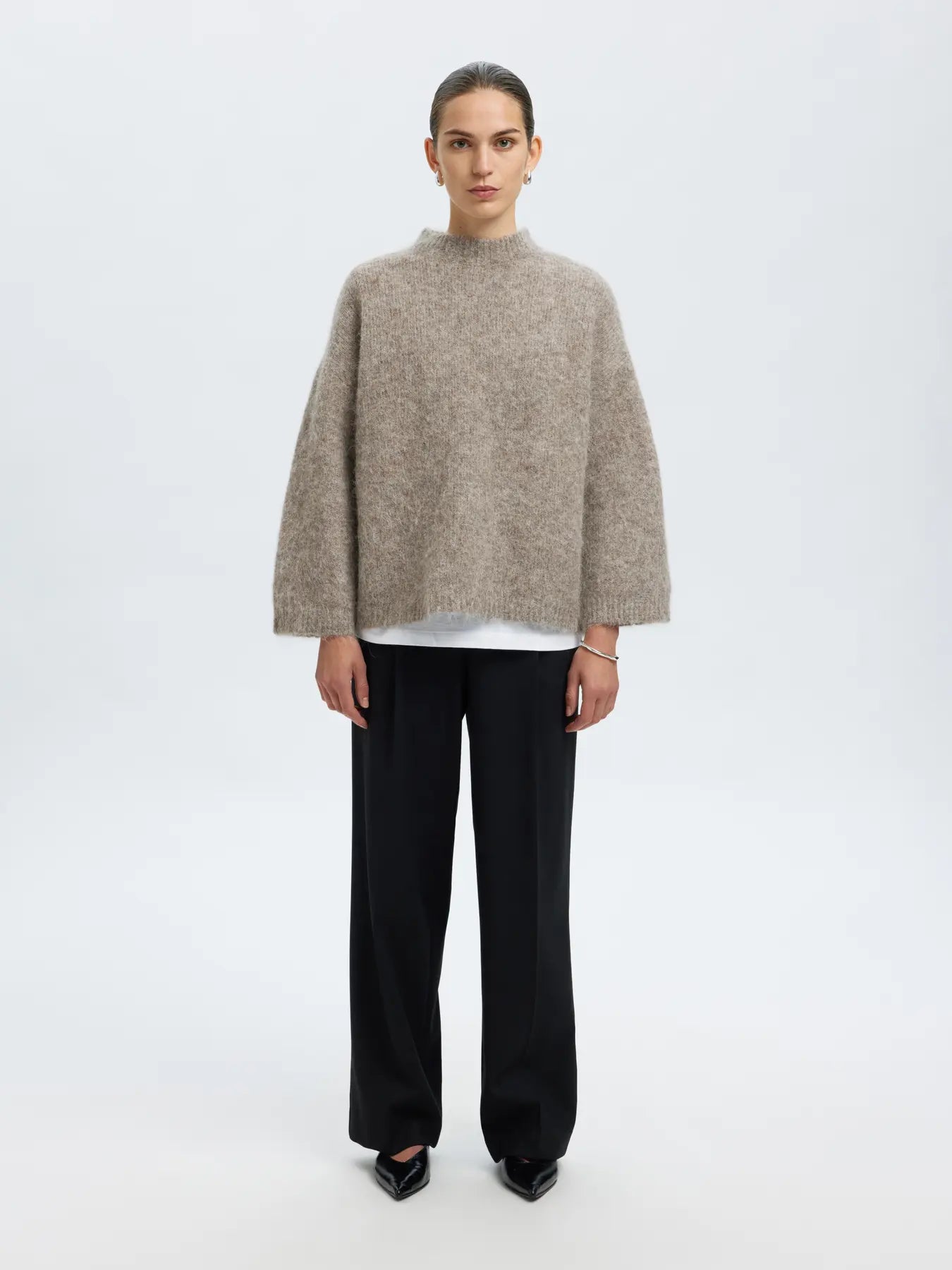Gabriella Ls Knit New O-Neck - Steel Gray Melange