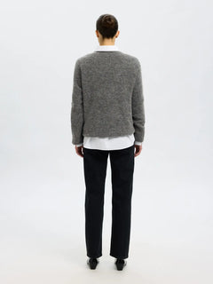 Sia Ras Ls Knit Long V-Neck - Medium Grey Melange