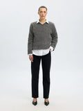 Sia Ras Ls Knit Long V-Neck - Medium Grey Melange