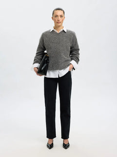 Sia Ras Ls Knit Long V-Neck - Medium Grey Melange