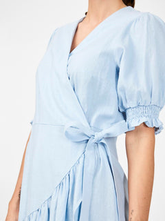 Flaxy Ss Wrap Dress - Clear Sky