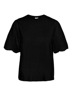 Yaslex Ss Top W. Emb Sleeves - Black