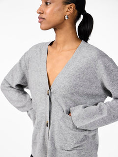 Yasemilie Ls Cardigan Knit - Light Grey Melange
