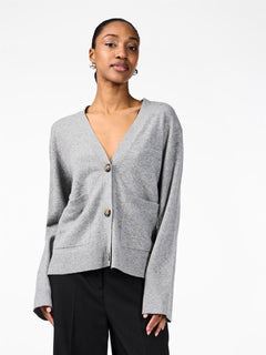 Yasemilie Ls Cardigan Knit - Light Grey Melange