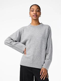 Yasemilie O-Neck Knit Pullover - Light Grey Melange