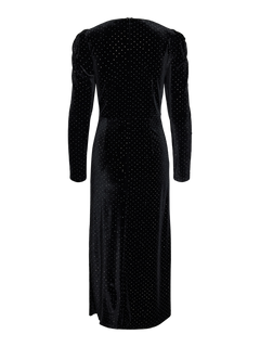 Yashella Ls Velour Midi Dress - Black Rhinestones