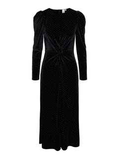 Yashella Ls Velour Midi Dress - Black Rhinestones
