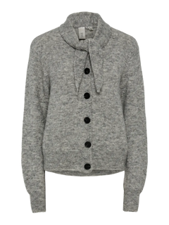 Yassala Ls Tie Neck Knit Cardigan - Medium Grey Melange