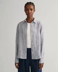Reg Linen Stripe Shirt - Evening Blue