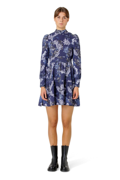 Laila Cotton Bow Dress - Violet Big Flower