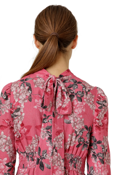 Laila Cotton Bow Dress - Pink Big Flower
