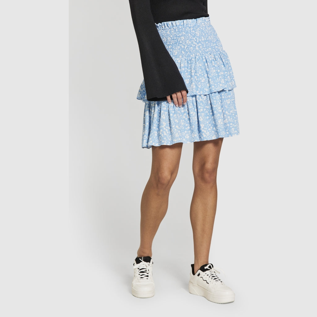 Bomba Smock Skirt - Blue W. White Flower Print