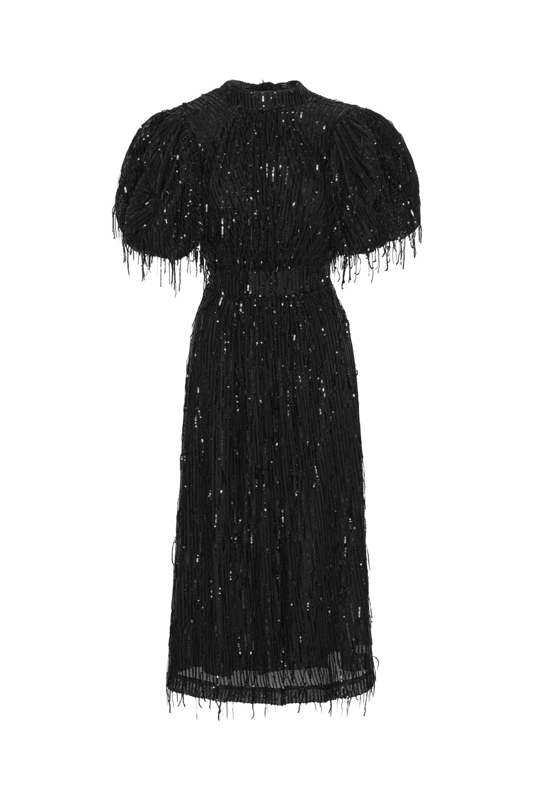Sequin Midi Puff Dress - Black
