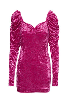 Velvet Puff Mini Dress - Very Berry Pink