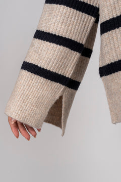 Nevena Stripe Knit Blouse - Sand
