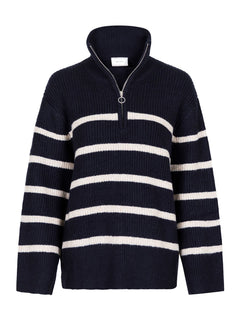 Nevena Stripe Knit Blouse - Navy/Sand