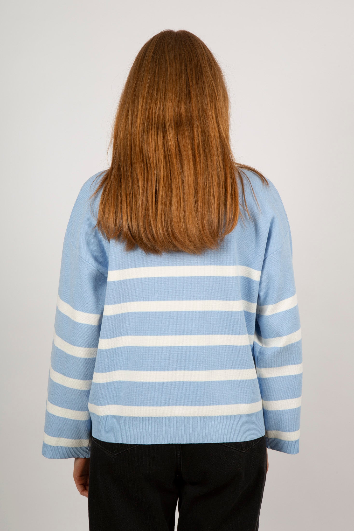 Ena Stripe Knit Blouse - Light Blue