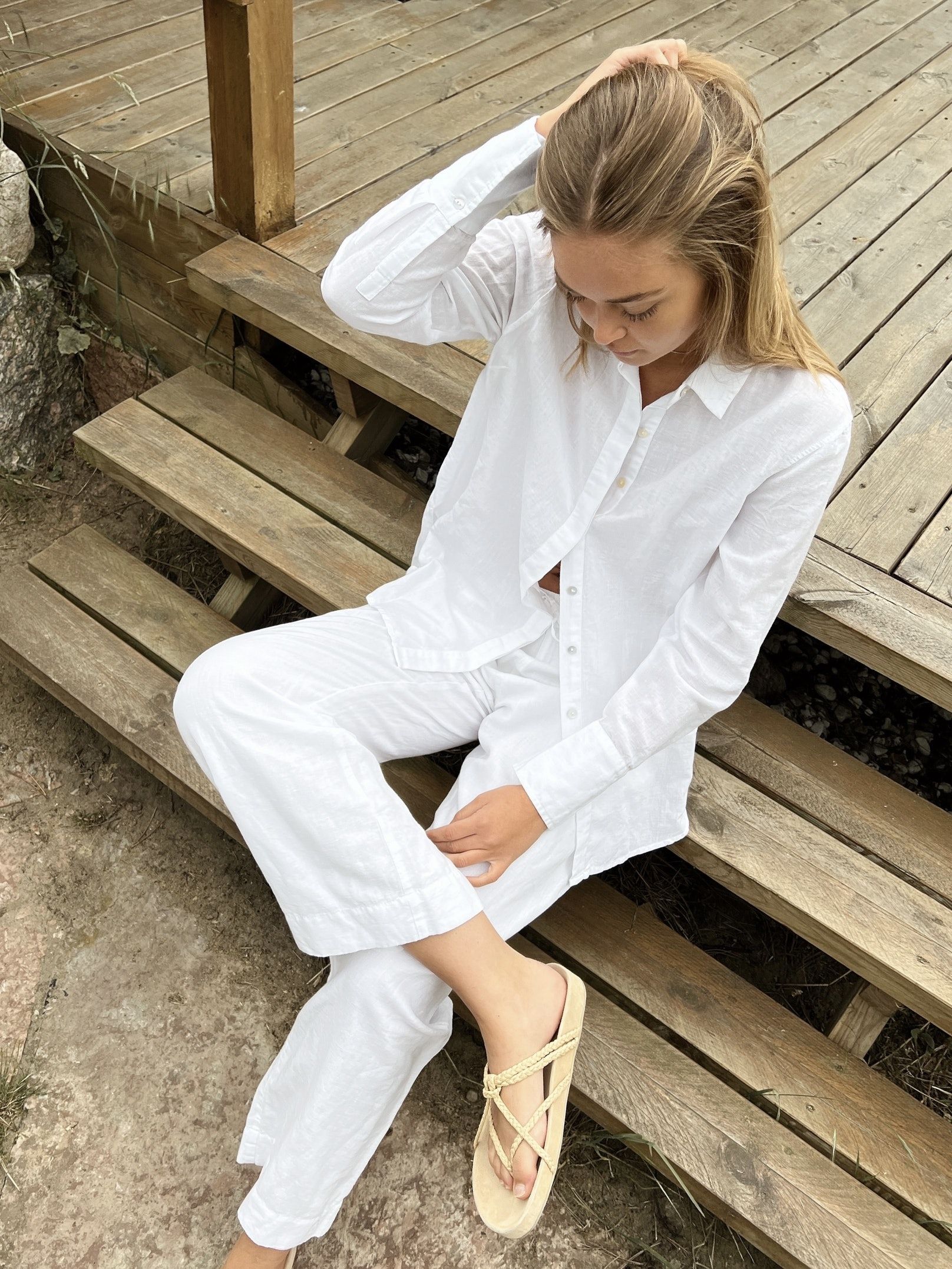 Sonar Linen Bukser - White