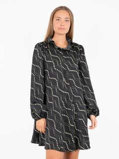 Taiga Flower Stripe Dress - Black