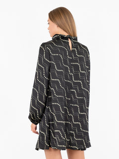 Taiga Flower Stripe Dress - Black