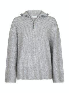Nevena Solid Knit Blouse - Grey Melange