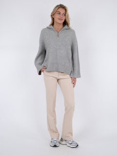 Nevena Solid Knit Blouse - Grey Melange