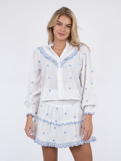 Degas Blouse - White/Light Blue