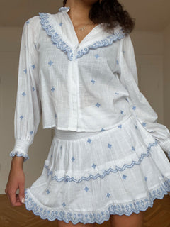 Degas Blouse - White/Light Blue