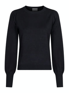 Magdalena Solid Knit Blouse - Black