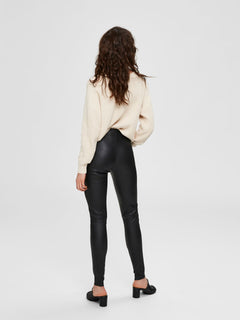 Sylvia MW Stretch Leather Leggings - Black
