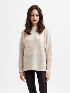 Lulu Ls Knit High Neck - Birch Melange