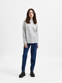 Lulu Ls Knit High Neck - Light Grey Melange