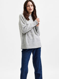 Lulu Ls Knit High Neck - Light Grey Melange