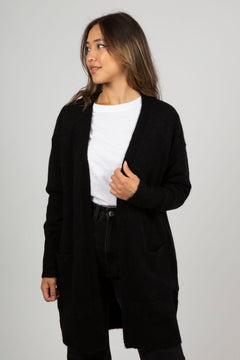 Lulu New Ls Knit Long Cardigan - Black