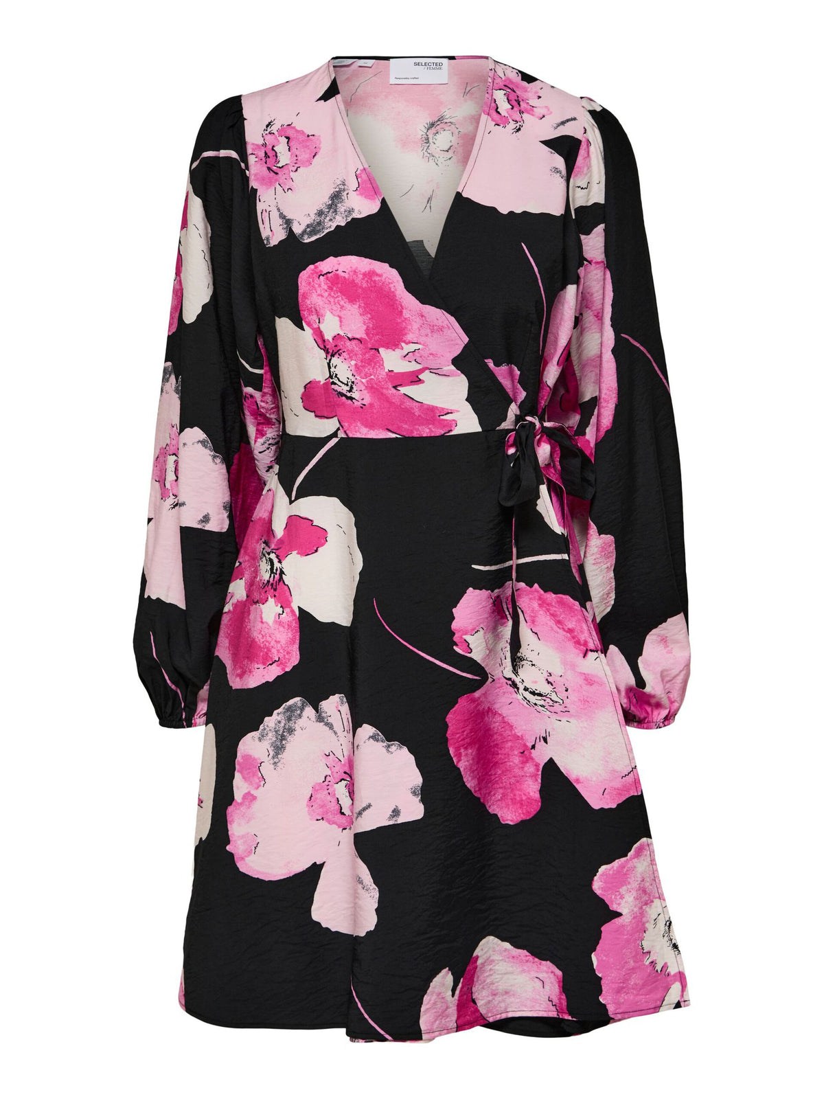 Aura-Sienna Ls Wrap Dress - Black Aop