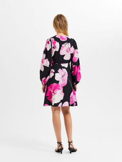 Aura-Sienna Ls Wrap Dress - Black Aop