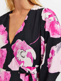 Aura-Sienna Ls Wrap Dress - Black Aop