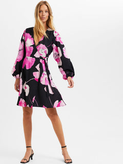 Aura-Sienna Ls Wrap Dress - Black Aop