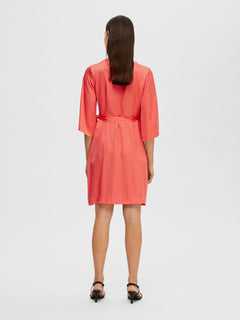 Franziska 3/4 Short Satin Wrap Dress - Emberglow