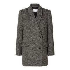Hera LS Relaxed Blazer - Dark Grey Melange W/Herringbone