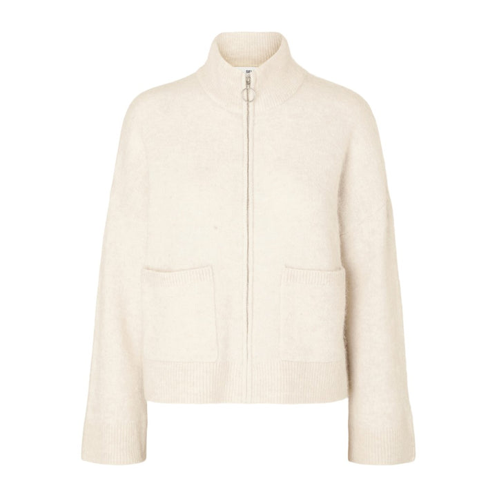 Slfsia Ras Ls Knit Zipper Card Dark Sapphire Detail Melange
