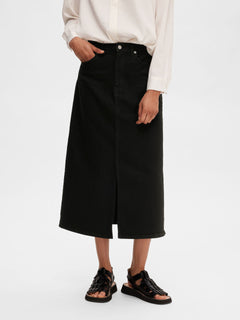 Krista-Gerda HW Denim Maxi Skirt - Black Denim