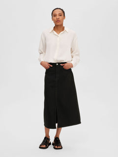 Krista-Gerda HW Denim Maxi Skirt - Black Denim