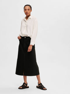Krista-Gerda HW Denim Maxi Skirt - Black Denim