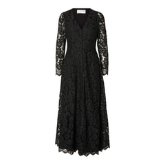 Tara LS Ankle Lace Dress B - Black