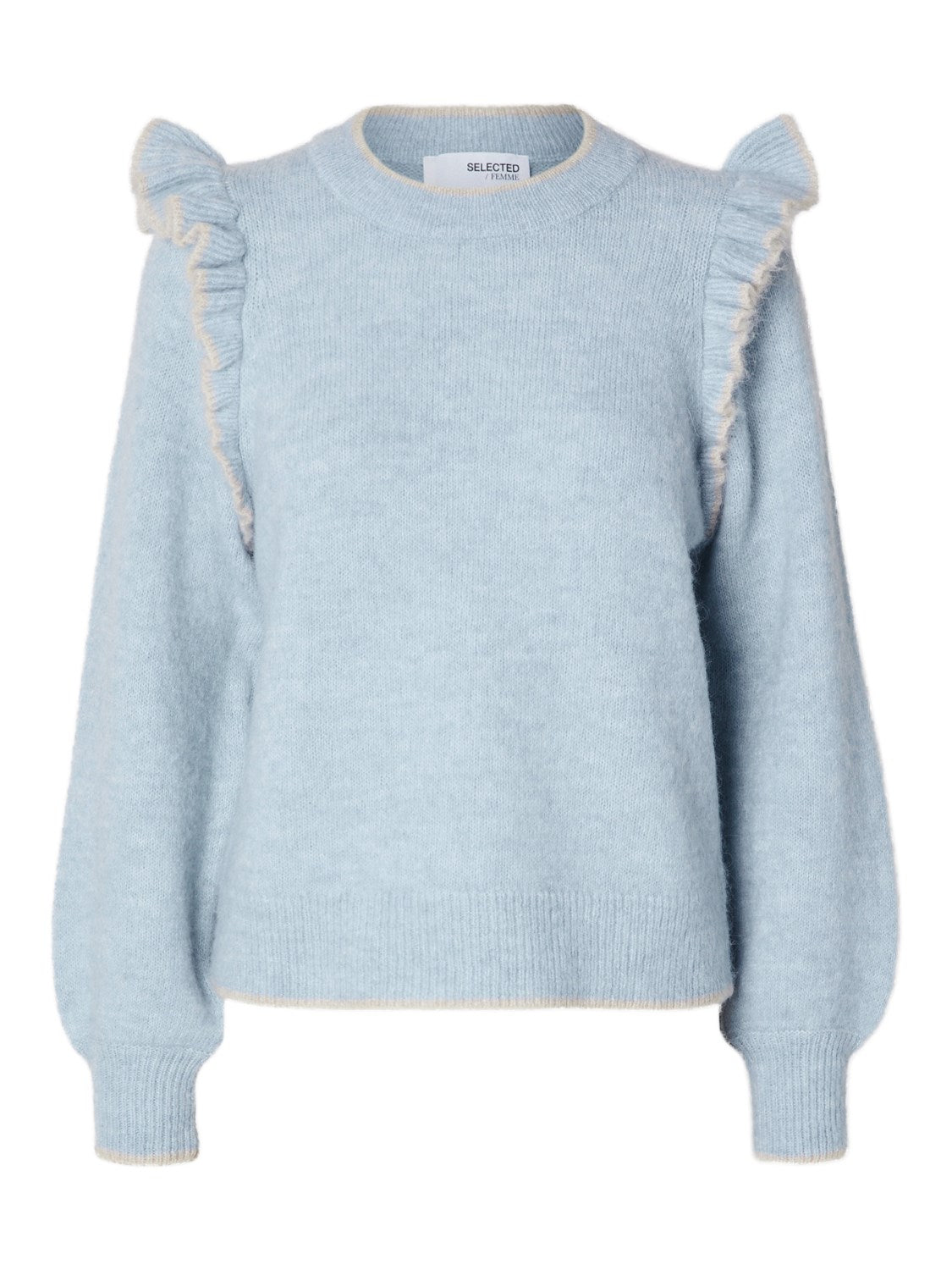 Alva Frills Ls Knit O-Neck - Cashmere Blue/Birch