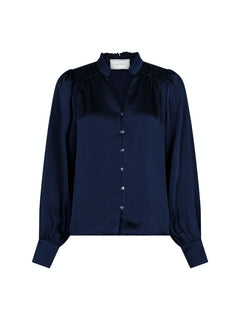 Massima Drapy Satin Blouse - Dark Navy